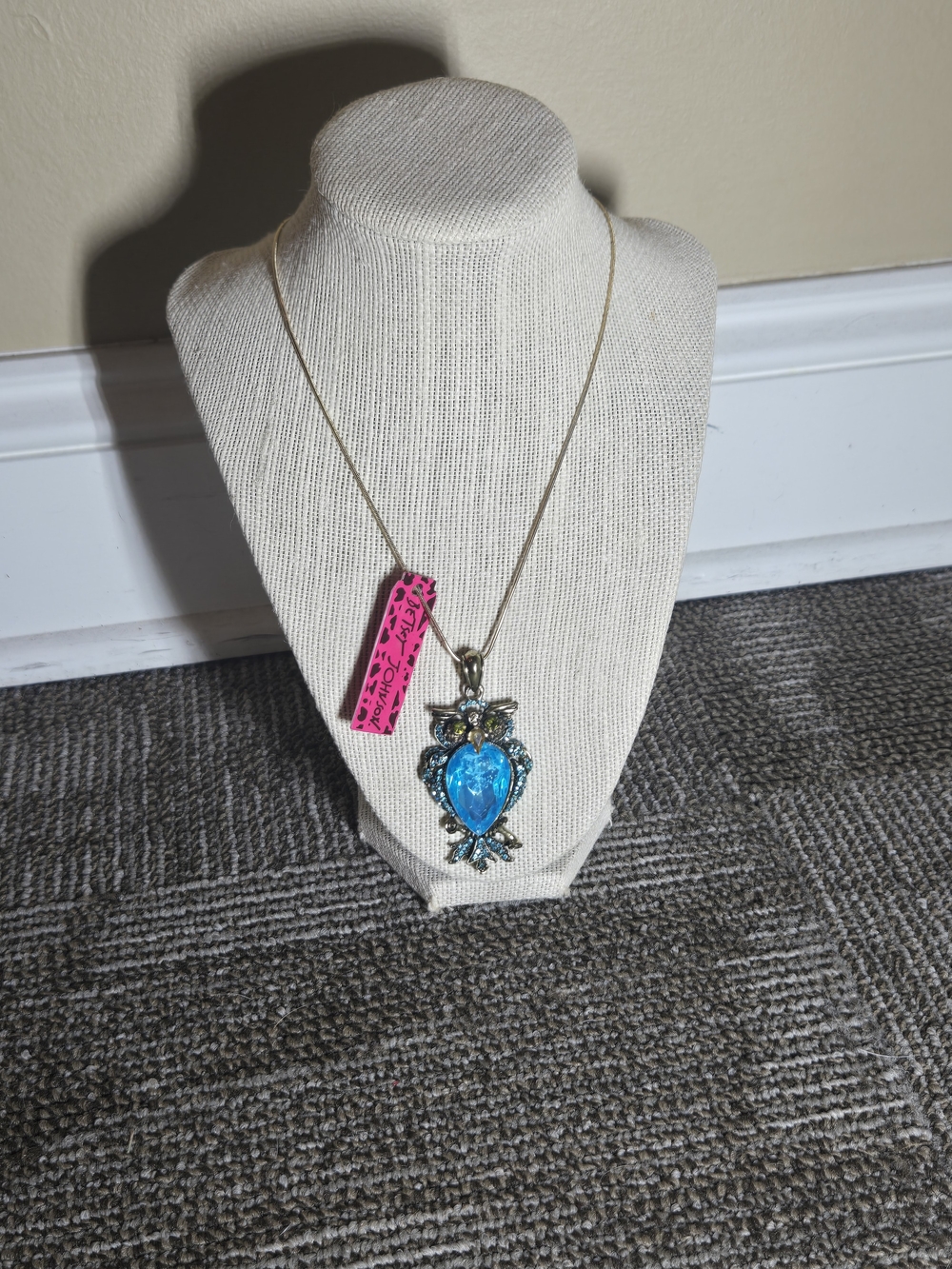 Betsey Johnson Blue Crystal Owl Pendant Necklace
